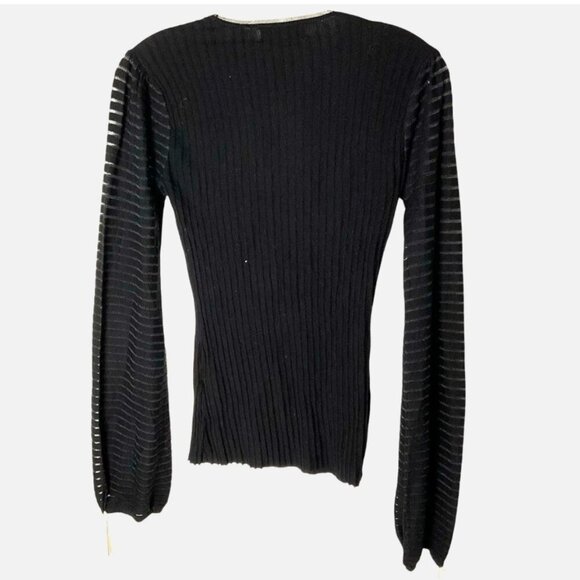 Roksanda Collective Tie Puff-Sleeve Top Long-Sleeve Black Textured Small *FLAW* - Picture 6 of 8